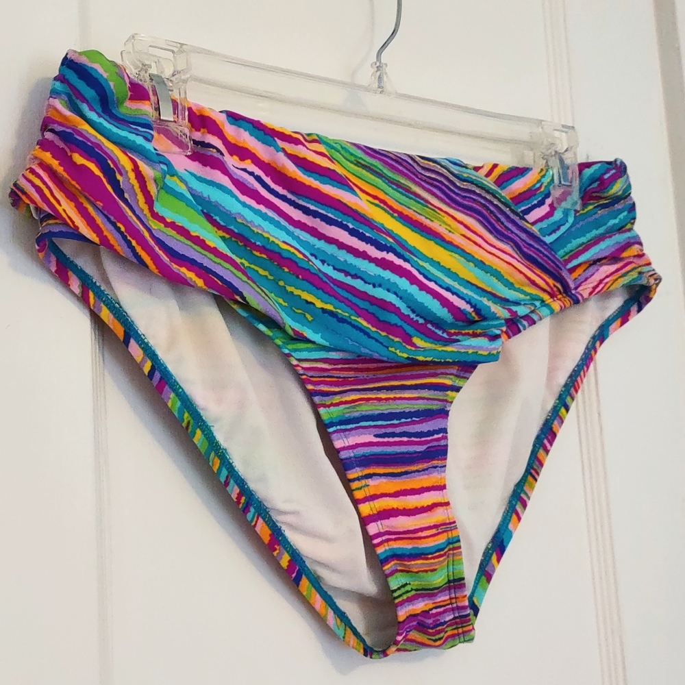 Neon Diagnol Stripe Plus size Swimming Bottoms w/ Tummy Drape